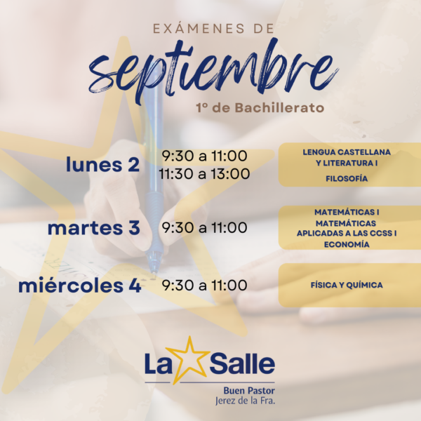 Calendario de exámenes de septiembre (1º de Bachillerato)